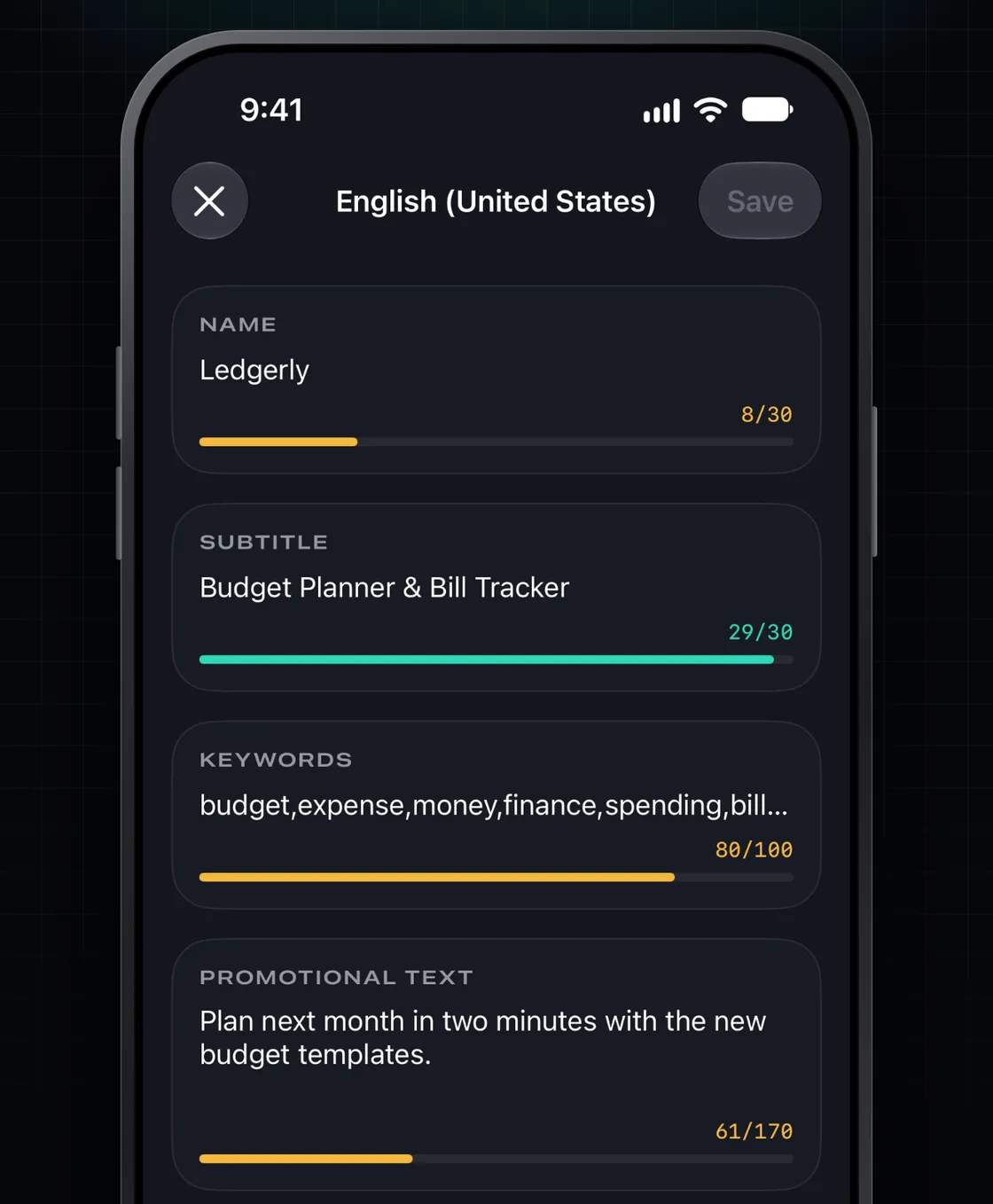 Editing a listing's name, subtitle, keywords and promotional text on iPhone